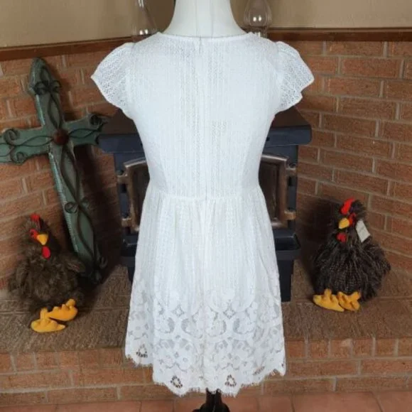 Loft White Lacy Scalloped Midi Spring Dress Size 2 - Picture 3 of 8